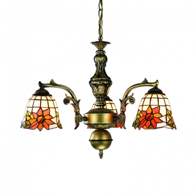 Dragonfly/Circle/Sunflower Pendant Lamp Stained Glass 3 Lights Tiffany Style Rustic Chandelier for Shop