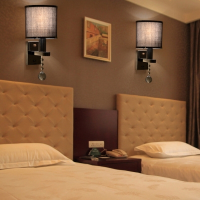 Fabric Cylinder Wall Light with Crystal 1 Light Modern Sconce Light in Polished Chrome for Hotel