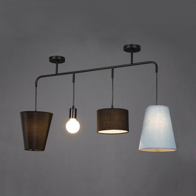 Fabric Drum/Square/Drum Ceiling Light 4 Lights Contemporary Pendant Lamp in Black for Restaurant