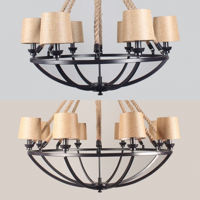Fabric Tapered Shade Chandelier 6/8 Lights Rustic Style Hanging Light in Beige for Restaurant