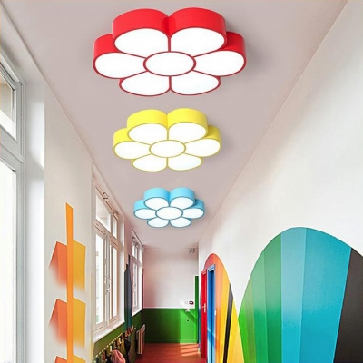 Flower Kindergarten Ceiling Mount Light Acrylic Modern Ceiling Fixture in Blue/Red/Orange/Yellow