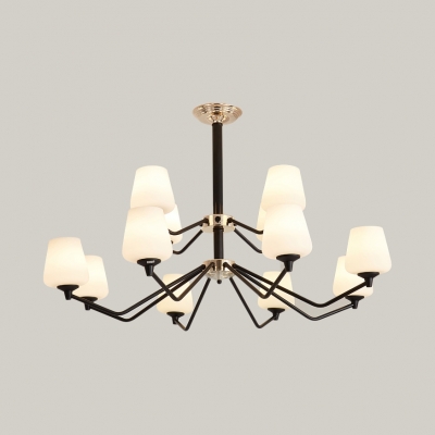 Frosted Glass Bud Shade Chandelier Living Room 2-Tier 12 Lights Traditional Ceiling Light in White