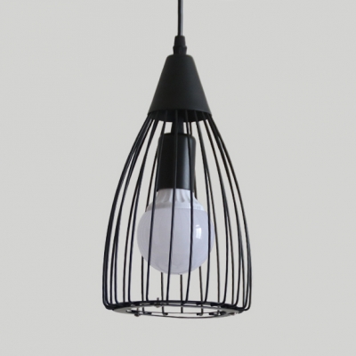 1 Bulb Teardrop Cage Pendant Lighting Industrial-Style Black Finish Metal Hanging Ceiling Lamp