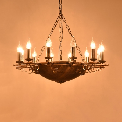 Brass Candle Shape Chandelier 6/9/12 Lights Retro Loft Metal Pendant Lamp for Living Room