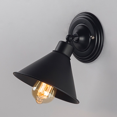 Rotatable Rustic Cone Wall Light Iron 1 Light Black Finish Wall Lamp for Bedroom Shop