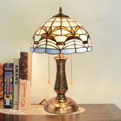 Hotel Arch/Leaf/Victorian Desk Light Stained Glass 2 Lights Tiffany Vintage Table Light with Pull Chain