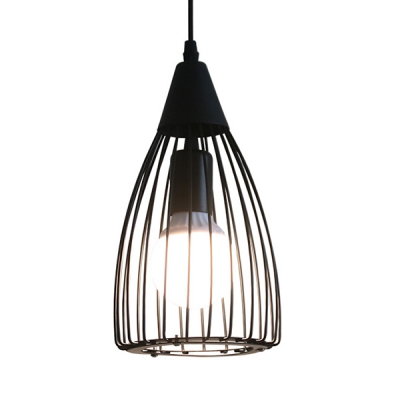 Industrial Black Hanging Light with Wire Frame 1 Light Metal Pendant Lamp for Shop Foyer