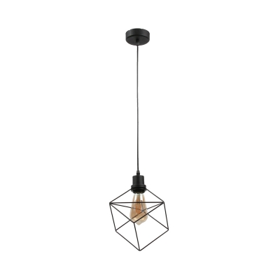 Industrial Cube Wire Frame Suspension Light Metal Black Pendant Light for Restaurant Cloth Shop