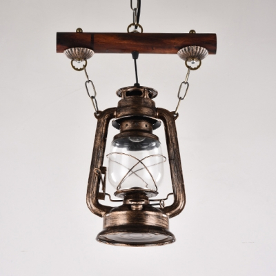 Industrial Kerosene Hanging Light 1 Head Glass Pendant Lamp in Bronze for Restaurant Bar