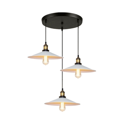 Industrial Saucer Suspension Light with Linear/Round Canopy 3 Lights Black Ceiling Pendant for Bar