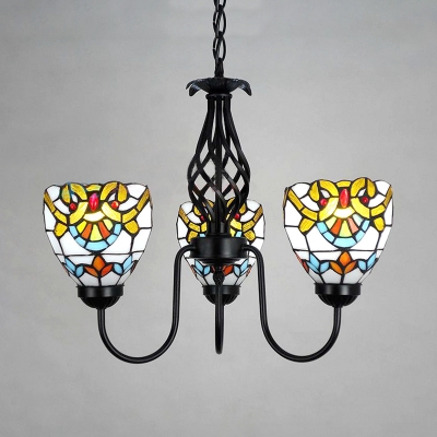 Kitchen Hallway Dome Chandelier Stained Glass 3 Lights Tiffany Style Baroque Pendant Light