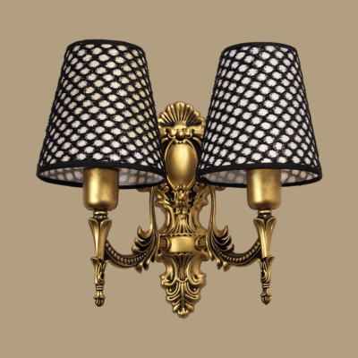 Lattice Tapered Shade Wall Lamp 1/2 Lights Vintage Style Metal Carved Sconce Lamp for Hallway