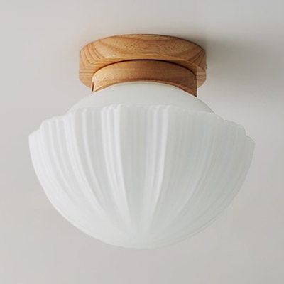 Living Room Umbrella Flush Mount Light Fluted Glass One Light Modern Stylish White Ceiling Lamp