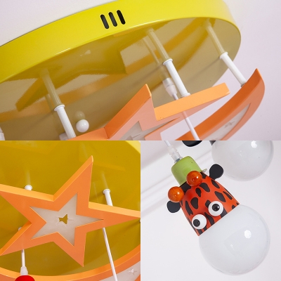 Lovely Animal Flush Light with Star Moon 3/5 Lights Acrylic Ceiling Lamp in Yellow for Kindergarten