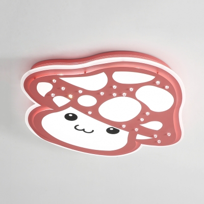Lovely Mushroom LED Ceiling Light with Crystal Metal Candy Colored Flush Mount Light for Kindergarten