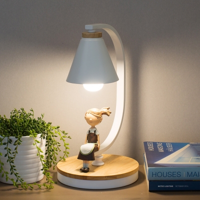Metal Cone Shade LED Desk Light 1 Light Modern Night Light in White for Child Bedroom