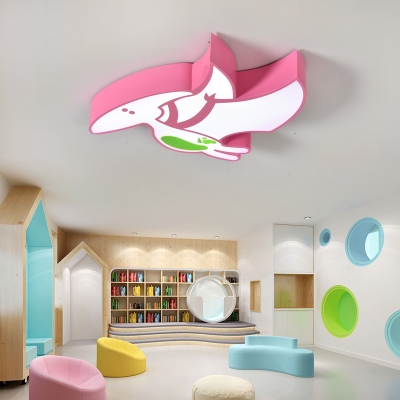 Metal Dinosaur Ceiling Mount Light Kindergarten Modern Style Ceiling Lamp in Blue/Orange/Pink