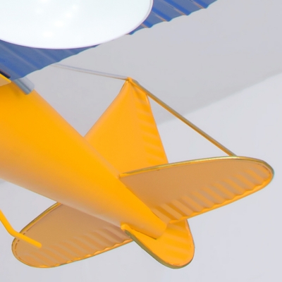 Metal Propeller Gilder Pendant Light American Style Hanging Lamp in Blue&Yellow for Kindergarten