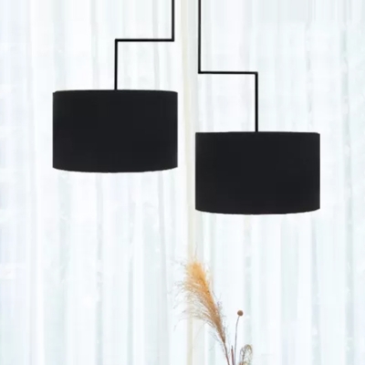 Modern Black/Coffee/White Chandelier Drum Shade 2 Lights Fabric Pendant Lamp for Study Room