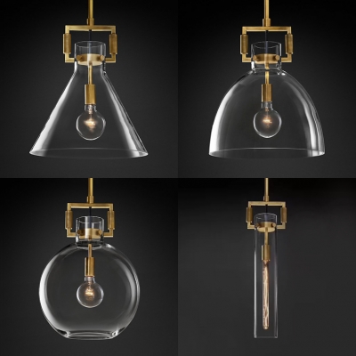 Modern Brass Ceiling Light Dome/Globe/Triangle/Tube 1 Light Clear Glass Pendant Lamp for Hallway