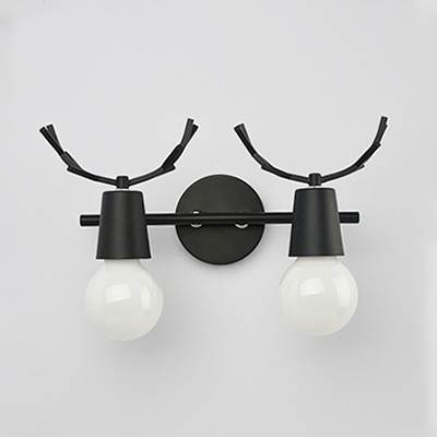 Modern Style Antlers Wall Light 2 Lights Metal Sconce Light in Black/White for Bedroom