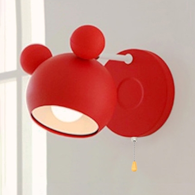 Nordic Style Globe Wall Light with Pull Chain Metal LED Sconce Light for Boy Girl Bedroom