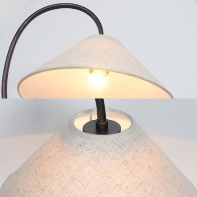 Off-White Cone Shade Reading Light 1 Light Antique Style Fabric Night Light for Bedside Table