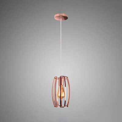 Restaurant Kitchen Curved Cage Pendant Light Metal One Light Creative Hanging Lamp in Rose Gold