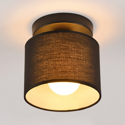 Simple Style Drum Flush Light One Light Fabric Ceiling Light in Black/White for Bedroom