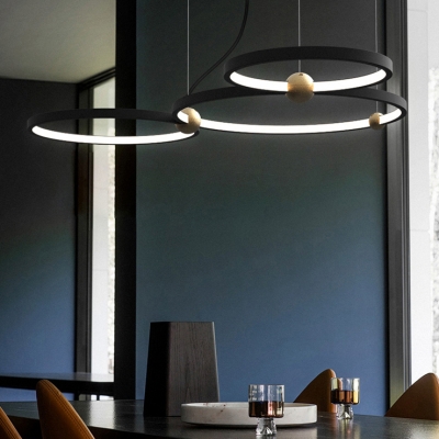 Simple Style Ring Chandelier Metal Black Pendant Light with Warm/White Lighting for Restaurant