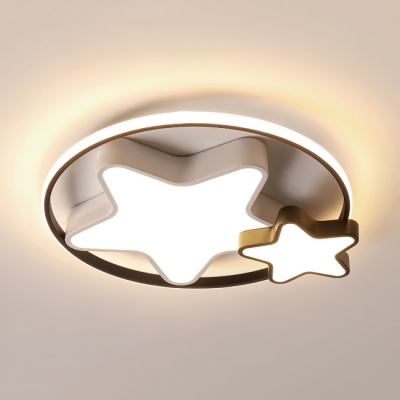 Simple Style White Flush Mount Light Heart/Star Acrylic LED Ceiling Light in Warm/White for Kid Bedroom
