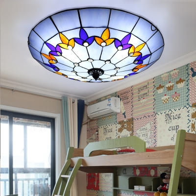 Tiffany Blue Ceiling Mount Light with Beads 19.5 Inch 4 Lights Glass Ceiling Fixture for Kindergarten