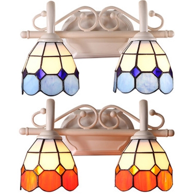Tiffany Style Dome Wall Light 2 Lights Glass Metal Sconce Light in Blue/Orange for Bathroom