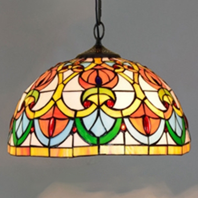 Tiffany Vintage Colorful Island Pendant Domed Shade 3 Heads Glass Island Light for Dining Table
