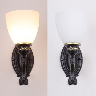 Traditional Dome Shade Wall Light 1/2 Lights Metal Sconce Light in Black for Bathroom Restaurant