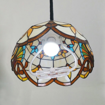 Victorian Style Dome Pendant Light 1 Light Stained Glass Hanging Lamp with Telephone Cord for Shop