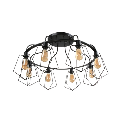 Vintage Edison Bulb Semi Flush Light Metal 2/4/5/6/8 Lights Black Ceiling Lamp for Cloth Shop