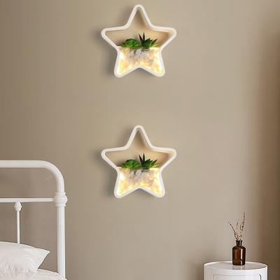 Wavy/Pentagon/Star/Heart Wall Light Modern Acrylic Wall Sconce with Plant Stone Decoration for Foyer