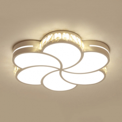 White Flower LED Flush Mount Light Modern Acrylic Ceiling Light with Crystal for Kid Bedroom