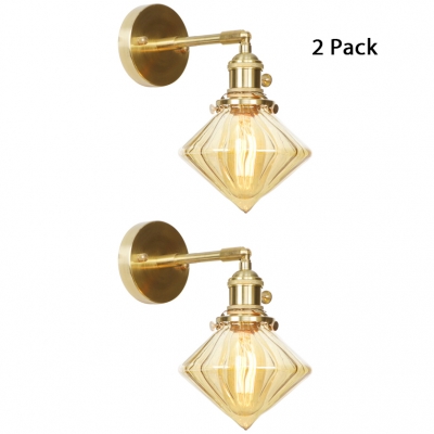 1/2 Pack Hallway Bedroom Wall Light Amber Glass Metal 1 Light Industrial Wall Sconce in Brass