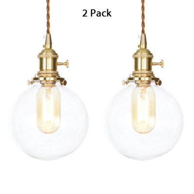 1/2 Pack Industrial Globe Suspension Light 1 Light Clear Glass Hanging Light with Adjustable Cord for Bedroom