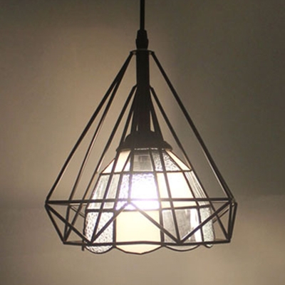 1 Light Lattice Bowl Pendant Light with Wire Frame Industrial Metal Ceiling Light in Black for Shop