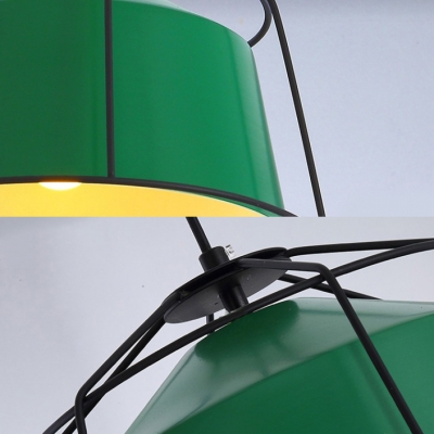 1 Light Wire Frame Ceiling Light Industrial Aluminum Hanging Light in Green for Dining Room