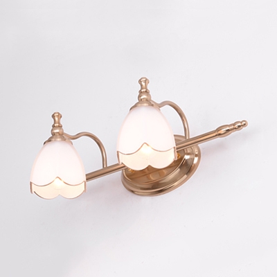 2/3/4 Lights Flower Vanity Light Rust-Proof Opal Glass Wall Lamp in Brass for Dressing Room
