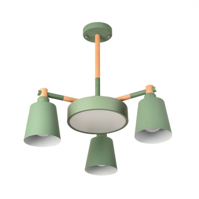 4 Heads Bucket Round Chandelier Macaron Loft Acrylic Pendant Lamp in Green for Dining Room