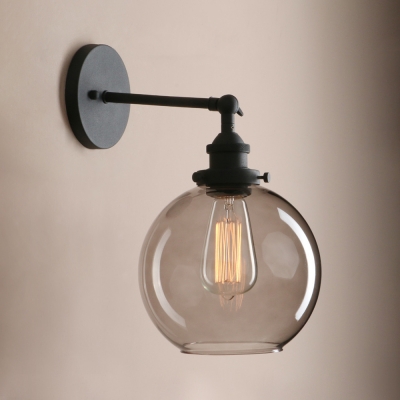 Bedroom Globe Shade Wall Light Smoke Gray Open Bulb 1 Light Antique Style Sconce Light