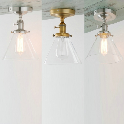 1 Light Conical Ceiling Fixture Simple Style Clear Glass Flush Mount Light in Chrome/Gold/Nickle for Corridor