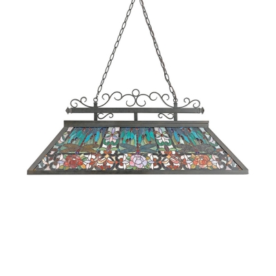 Living Rom Square Island Light Stained Glass 6 Lights Antique Style Blue/Brown Island Pendant