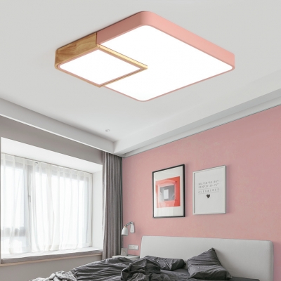 Macaron Stylish Square Ceiling Mount Light Acrylic Candy Color LED Flush Light with Warm/White Lighting for Bedroom