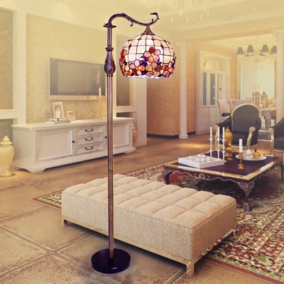 Antique Stylish Blossom Floor Light Shell 1 Head Beige Floor Lamp with Orb Shade for Living Room Restaurant